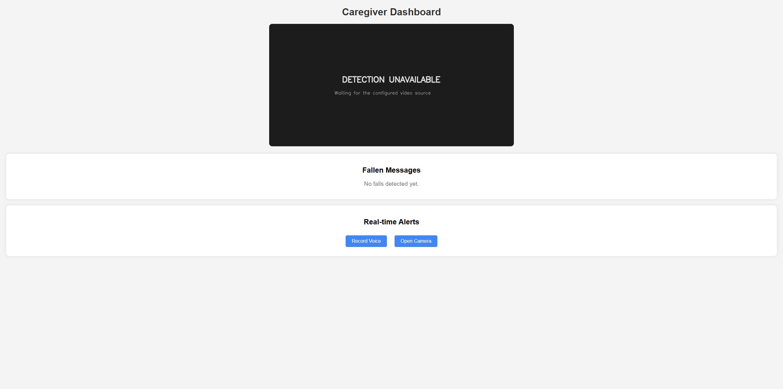 The original caregiver dashboard and its live event timeline.